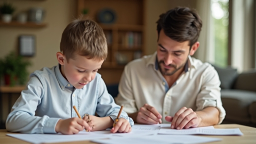 Parents et enfants souriant en révisant ensemble des documents de fiscalité