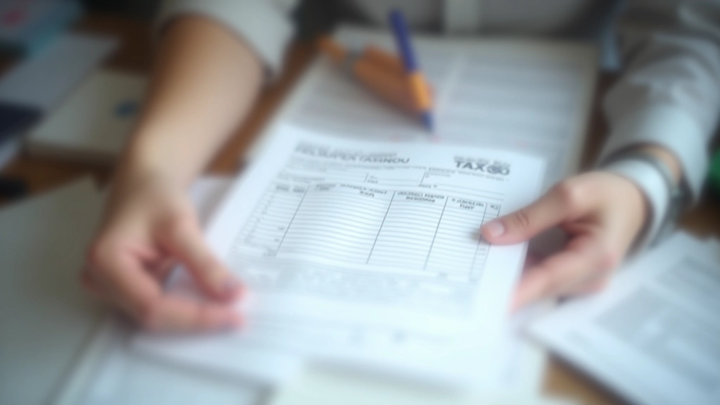 Mains tenant des documents d'impôt et de crédit avec symboles de réduction